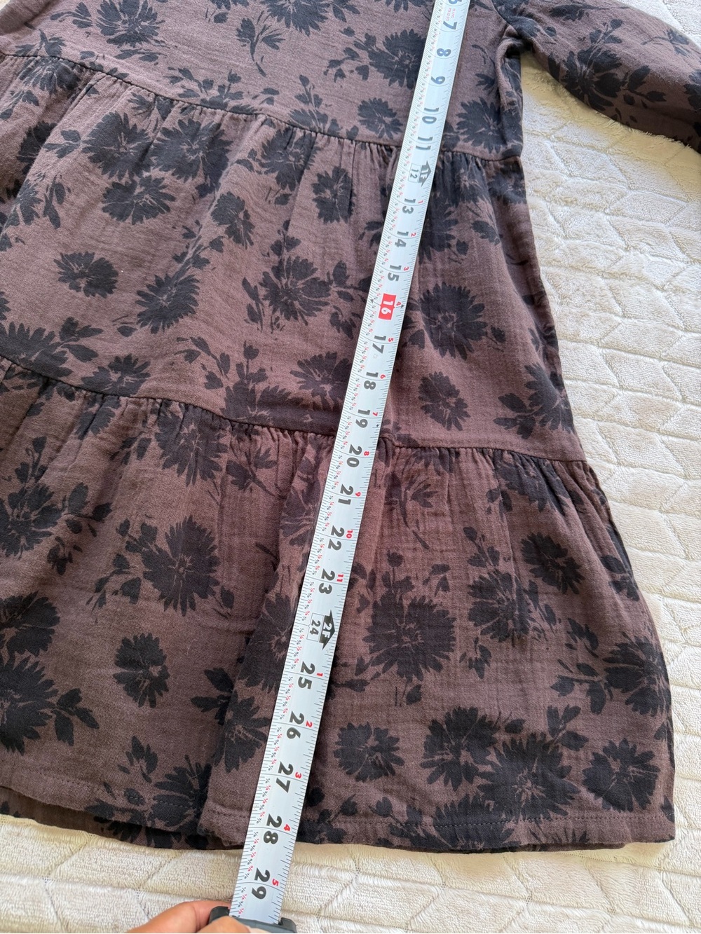 GAP Gauze Brown Dress with Black Floral Print Tiered Medium - Picture 4 of 6